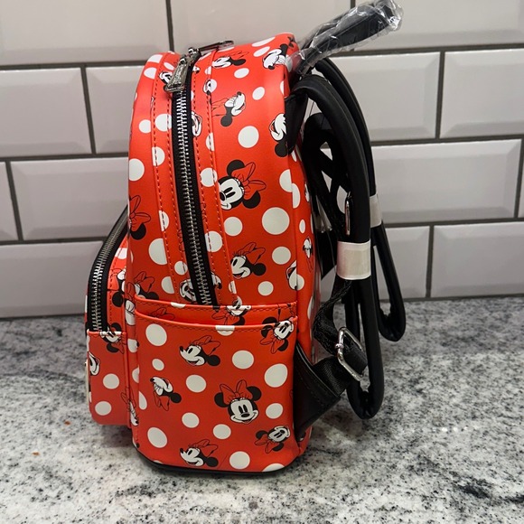 Loungefly Disney Minnie Mouse Polka Dot Red Faux Leather Mini Backpack Park Rare main image 5